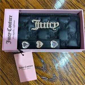 Juicy Couture Black Quilted Wallet with Heart Accents